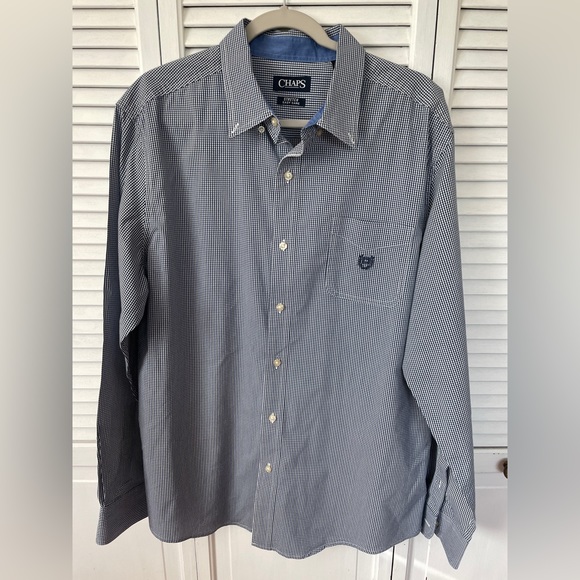 Chaps Stretch Easy Care Button Down Long Sleeve Men's Shirt XL Blue Whit… - Picture 1 of 7